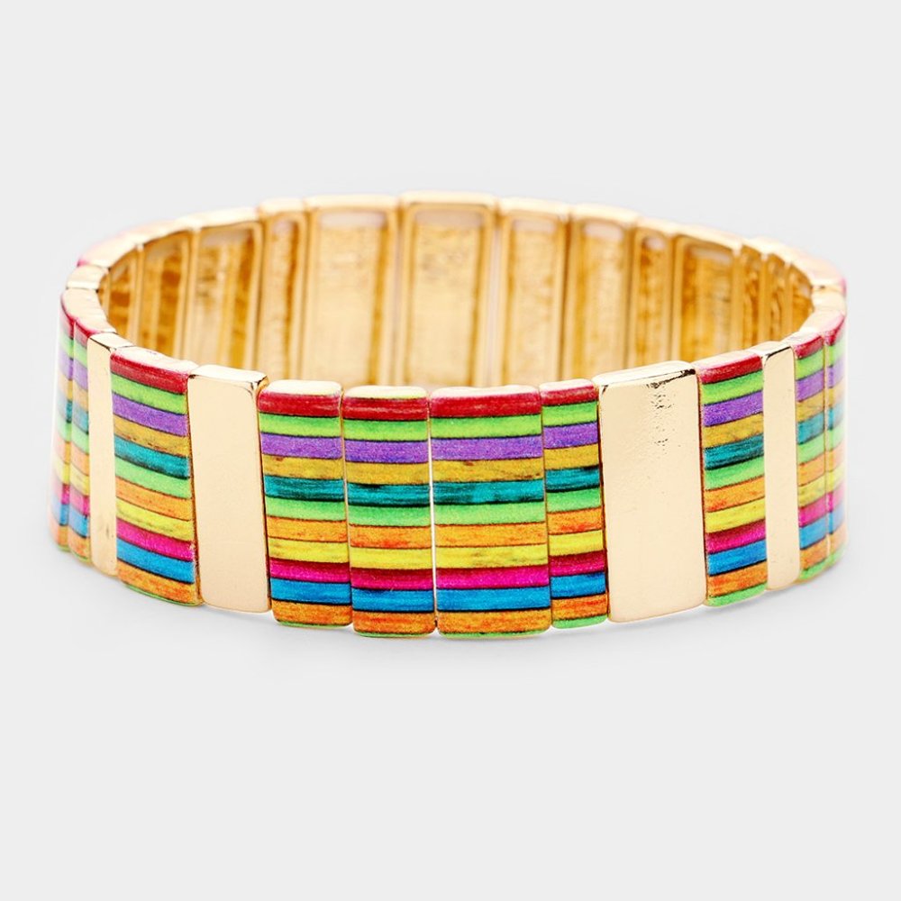 Colorful Multi Pattern Metal Stretch Bracelet